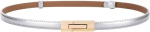 Skinny Leather Belts for Women Slim Waist Belt Patent Leather with Gold Buckle for Dress