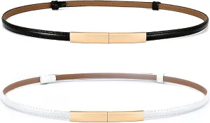 Skinny Leather Belts for Women Slim Waist Belt Patent Leather with Gold Buckle for Dress