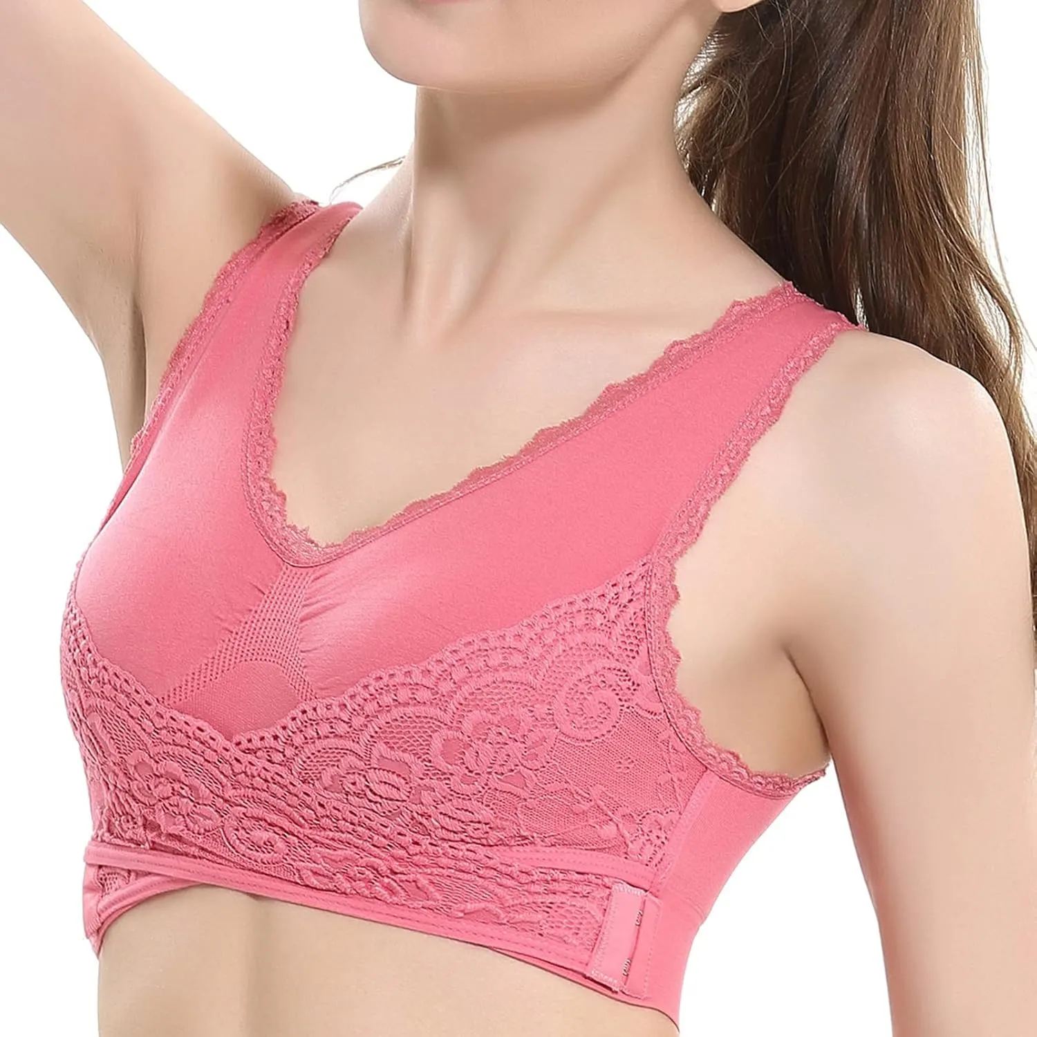 Sports Bras for Women Front Criss Cross Bras Side Buckle Lace Sports Bras Wireless Push Up Seamless Bra with Removable Pad