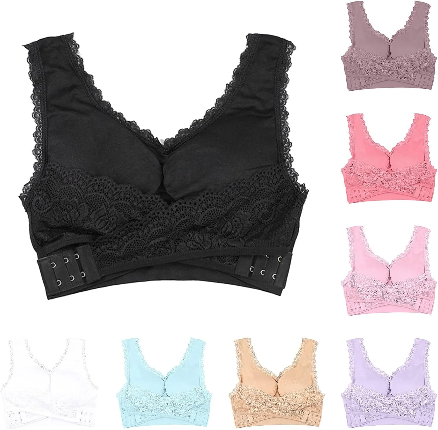 Sports Bras for Women Front Criss Cross Bras Side Buckle Lace Sports Bras Wireless Push Up Seamless Bra with Removable Pad