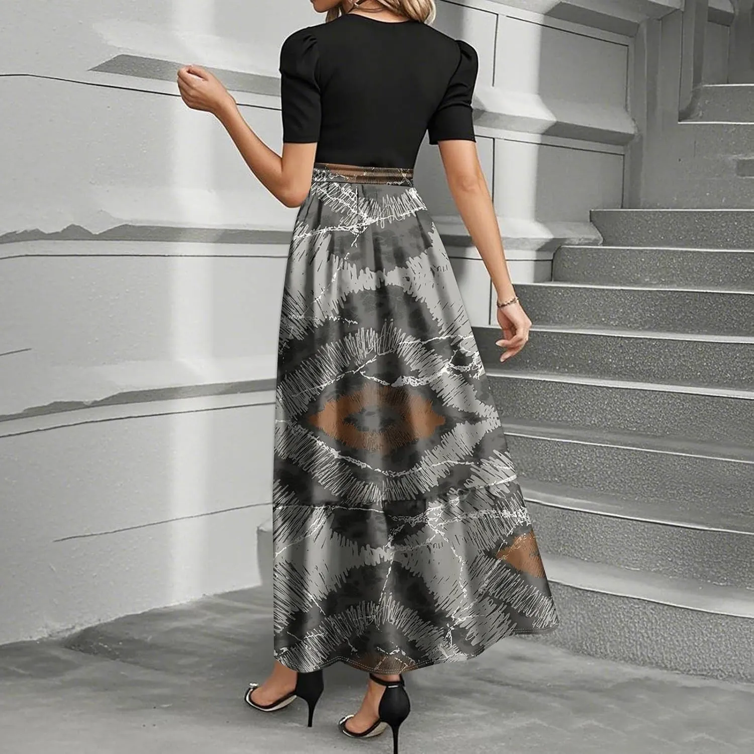 Spring Long Dresses for Women 2025 Wedding Guest Dress Plus Size Short Sleeve Crewneck Aline Dresses Elegant Dress