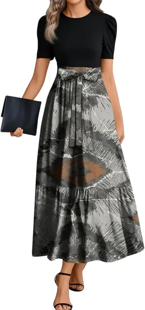 Spring Long Dresses for Women 2025 Wedding Guest Dress Plus Size Short Sleeve Crewneck Aline Dresses Elegant Dress