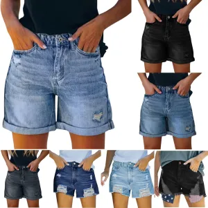 Stretchy Jean Shorts for Women High Waist Summer Beach Bermuda Shorts Casual Trendy Ripped Loose Fit Hot Denim Shorts