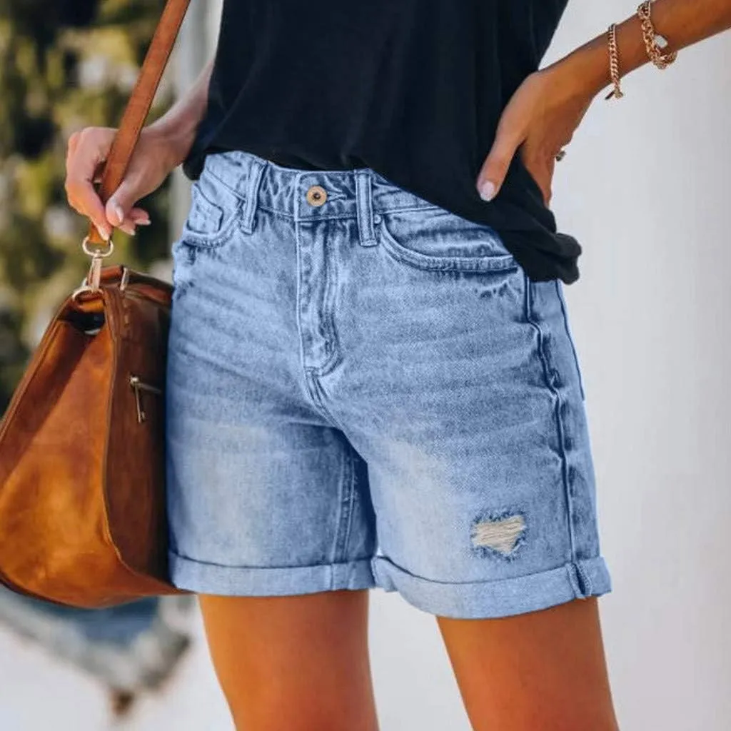 Stretchy Jean Shorts for Women High Waist Summer Beach Bermuda Shorts Casual Trendy Ripped Loose Fit Hot Denim Shorts