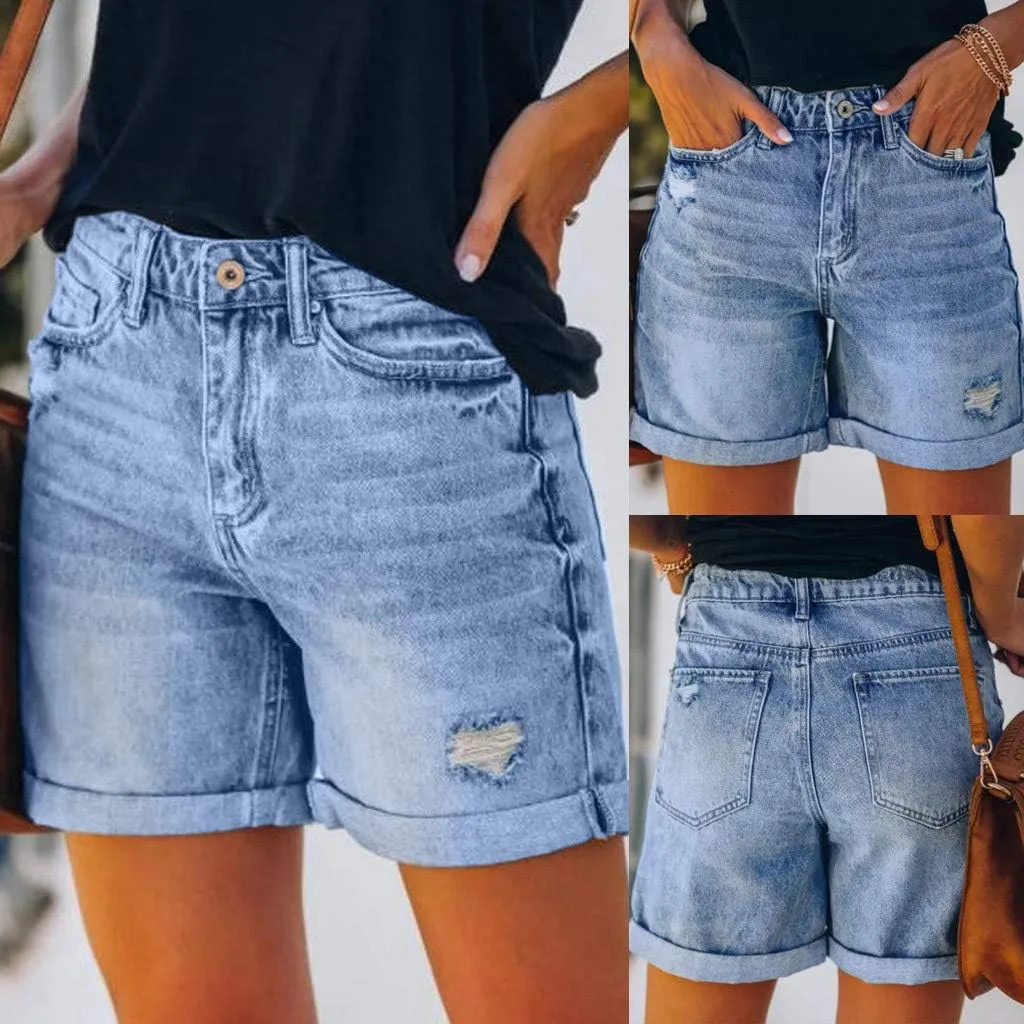 Stretchy Jean Shorts for Women High Waist Summer Beach Bermuda Shorts Casual Trendy Ripped Loose Fit Hot Denim Shorts
