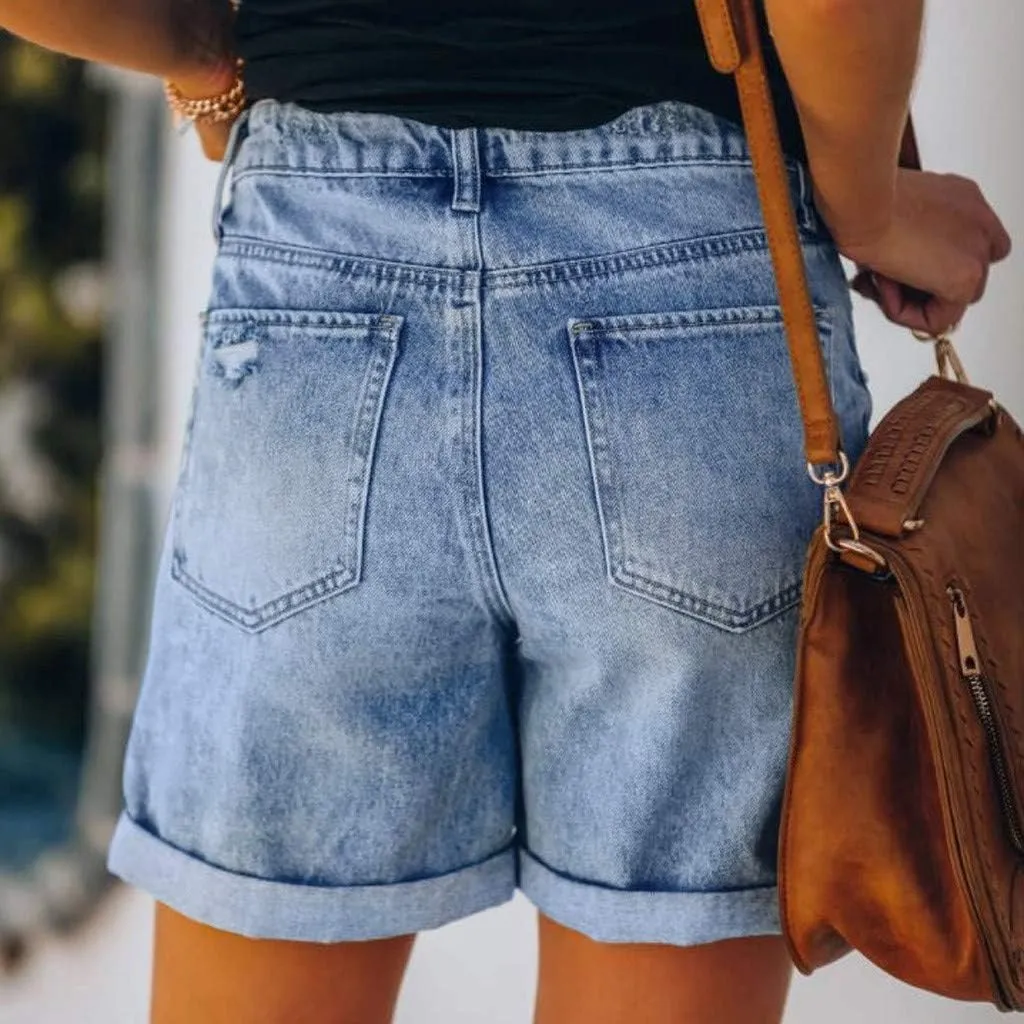 Stretchy Jean Shorts for Women High Waist Summer Beach Bermuda Shorts Casual Trendy Ripped Loose Fit Hot Denim Shorts