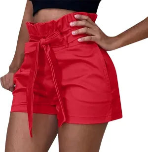 Summer Casual Shorts Women Stretchy Drawstring Pleated Ruffle High Waisted Shorts Womens Dressy Trendy Work Shorts