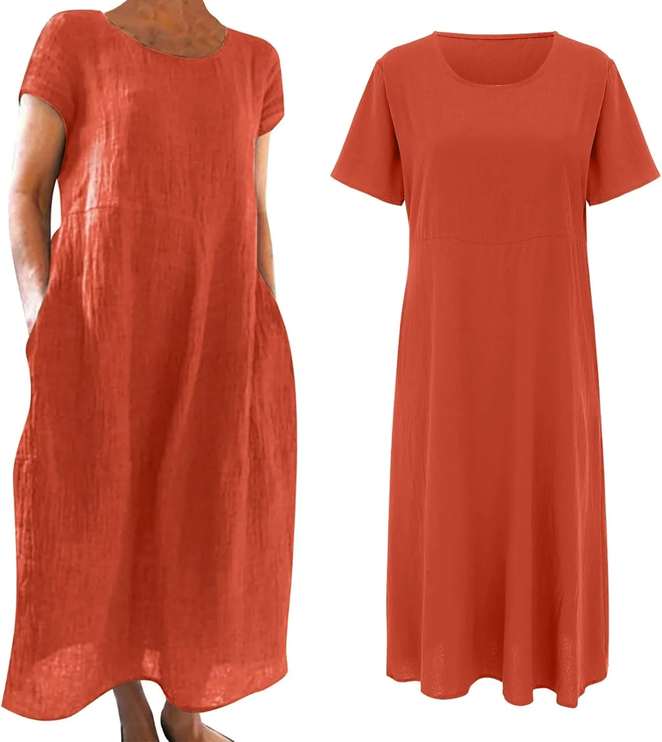 Summer Cotton Linen Dresses for Women Short Sleeve Square Neck Midi Sundresses for Women 2025 Swing Party Short Dresses