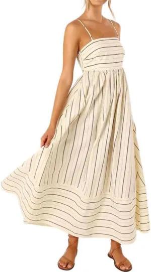 Summer Dress for Women Striped Sleeveless Spaghetti Strap A Line Maxi Dress Ruffle Waist Flowy Swing Sundress 2025