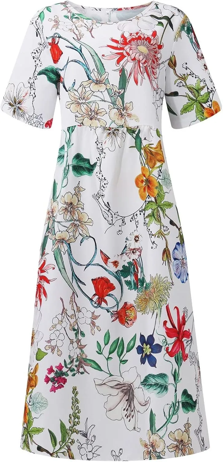Summer Dresses for Women 2024 Womens Button Down Shirt Dress Short Puffy Sleeve Tiered Ruffle Flowy Long Maxi Dresses