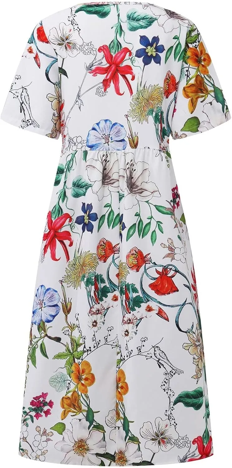 Summer Dresses for Women 2024 Womens Button Down Shirt Dress Short Puffy Sleeve Tiered Ruffle Flowy Long Maxi Dresses