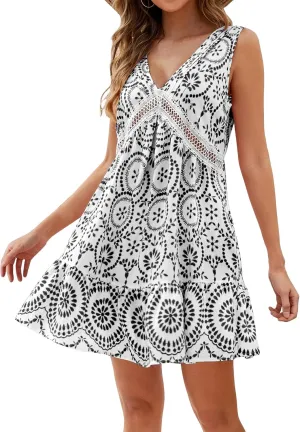 Summer Dresses for Women 2025 Boho Sundress Sexy Sleeveless V Neck Dress Floral Mini Dress Beach Vacation Dresses