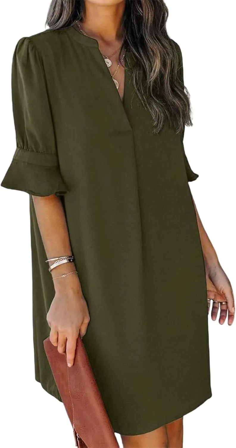 Summer Dresses for Women 2025 Loose Fit Plus Size Half Sleeve V Neck Dresses Fashion Casual Mini Dressy Sundress