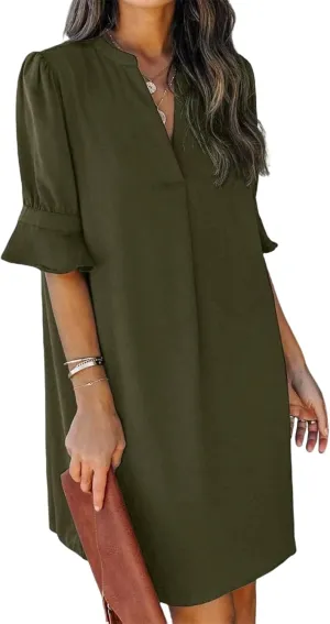 Summer Dresses for Women 2025 Loose Fit Plus Size Half Sleeve V Neck Dresses Fashion Casual Mini Dressy Sundress