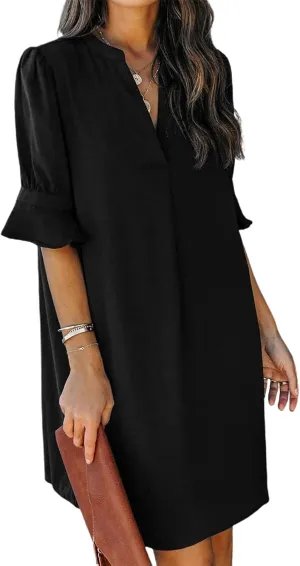 Summer Dresses for Women 2025 Loose Fit Plus Size Half Sleeve V Neck Dresses Fashion Casual Mini Dressy Sundress