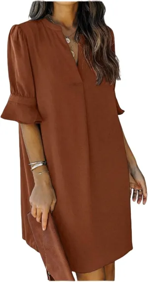 Summer Dresses for Women 2025 Loose Fit Plus Size Half Sleeve V Neck Dresses Fashion Casual Mini Dressy Sundress