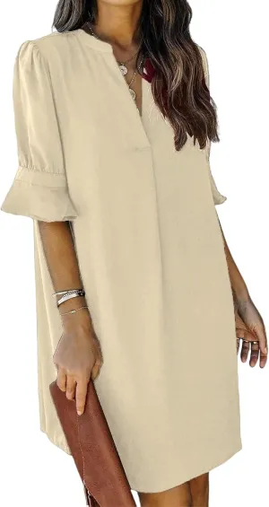 Summer Dresses for Women 2025 Loose Fit Plus Size Half Sleeve V Neck Dresses Fashion Casual Mini Dressy Sundress