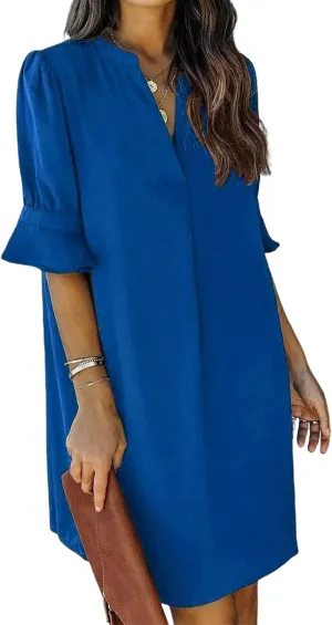 Summer Dresses for Women 2025 Loose Fit Plus Size Half Sleeve V Neck Dresses Fashion Casual Mini Dressy Sundress