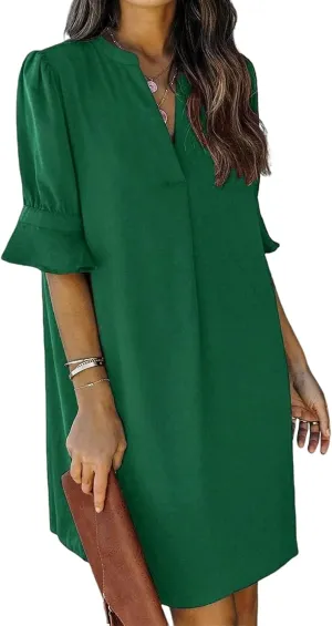 Summer Dresses for Women 2025 Loose Fit Plus Size Half Sleeve V Neck Dresses Fashion Casual Mini Dressy Sundress
