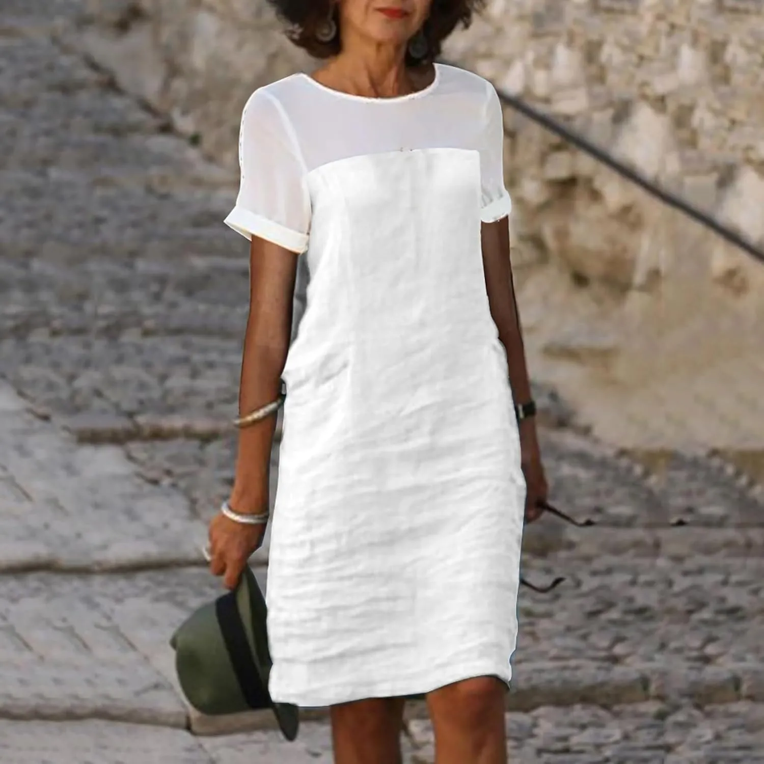 Summer Dresses for Women 2025 Short Sleeve Crewneck Casual Shirt Dress Spring Flowy Sun Dress