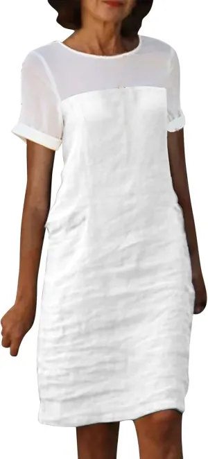 Summer Dresses for Women 2025 Short Sleeve Crewneck Casual Shirt Dress Spring Flowy Sun Dress