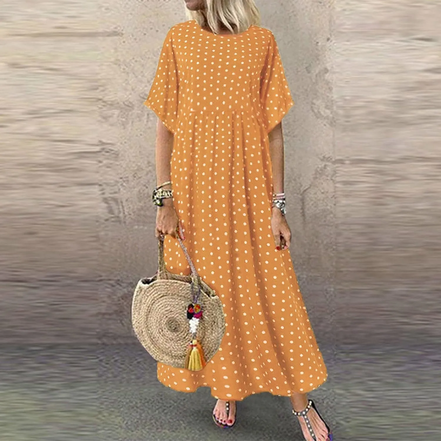 Summer Dresses for Women 2025 Women's Casual Loose Polka Dots Print Dresses Tiered Short Sleeve Beach Vacation Dress