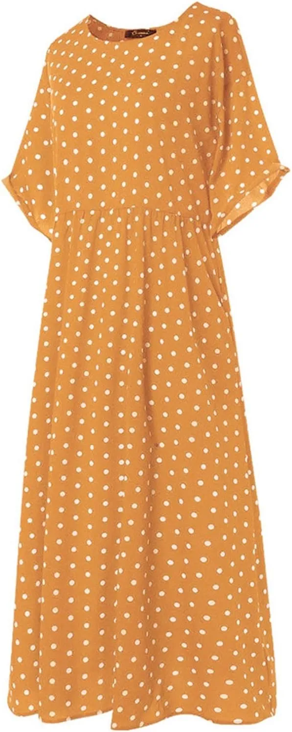 Summer Dresses for Women 2025 Women's Casual Loose Polka Dots Print Dresses Tiered Short Sleeve Beach Vacation Dress