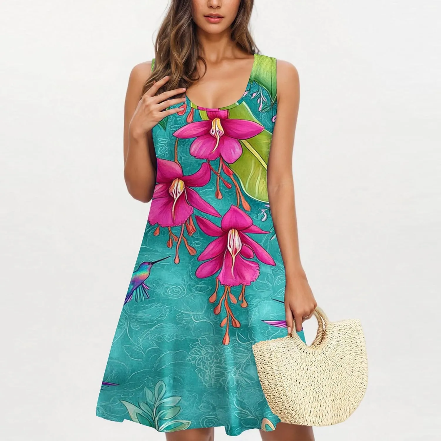 Summer Dresses for Women 2025,Floral Graphic Sleeveless Tank Dress Loose Casual Shift Dress