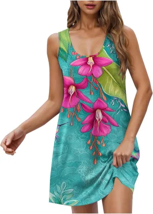 Summer Dresses for Women 2025,Floral Graphic Sleeveless Tank Dress Loose Casual Shift Dress