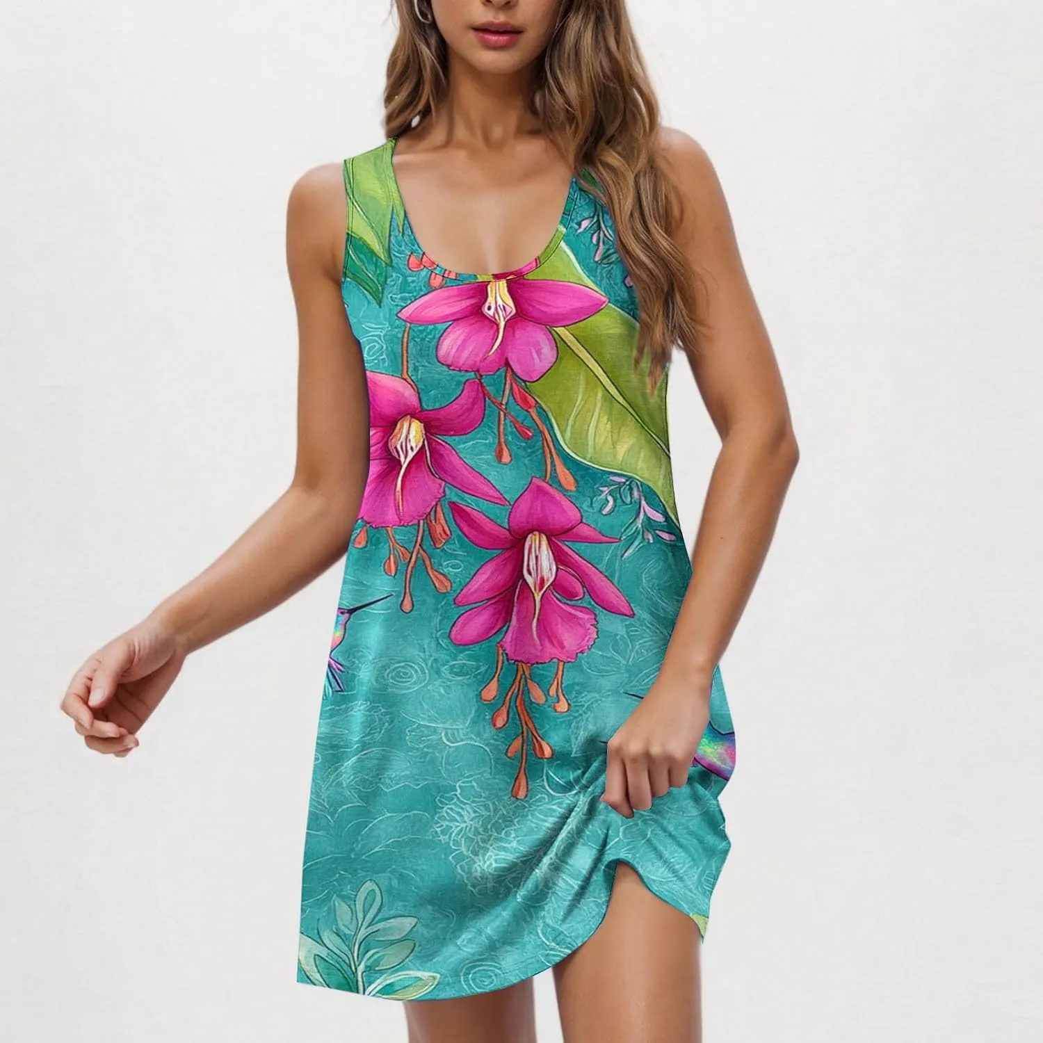 Summer Dresses for Women 2025,Floral Graphic Sleeveless Tank Dress Loose Casual Shift Dress