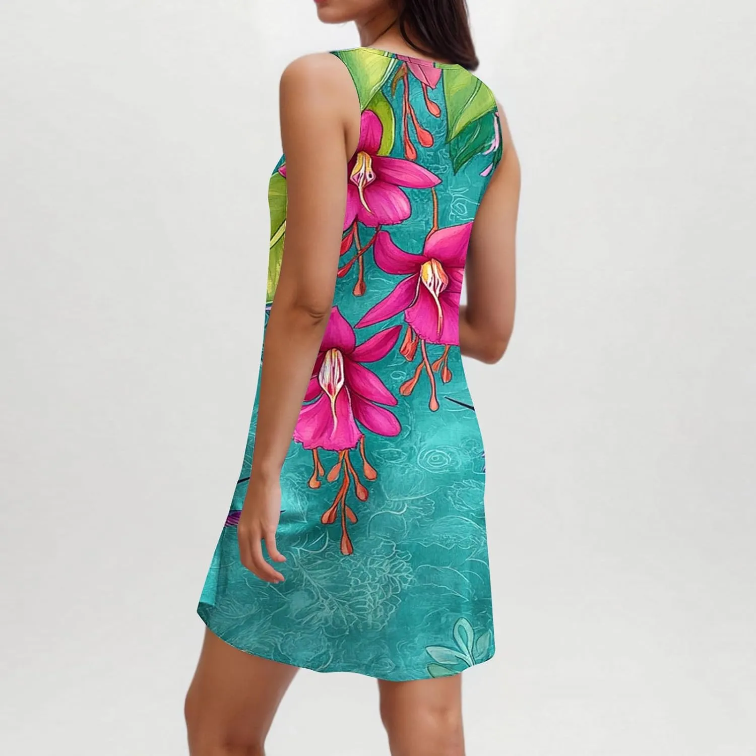 Summer Dresses for Women 2025,Floral Graphic Sleeveless Tank Dress Loose Casual Shift Dress