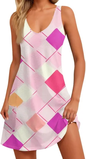 Summer Dresses for Women Casual Sleeveless Boho Beach Dress Floral Print Round Neck Tank Dress with Pockets