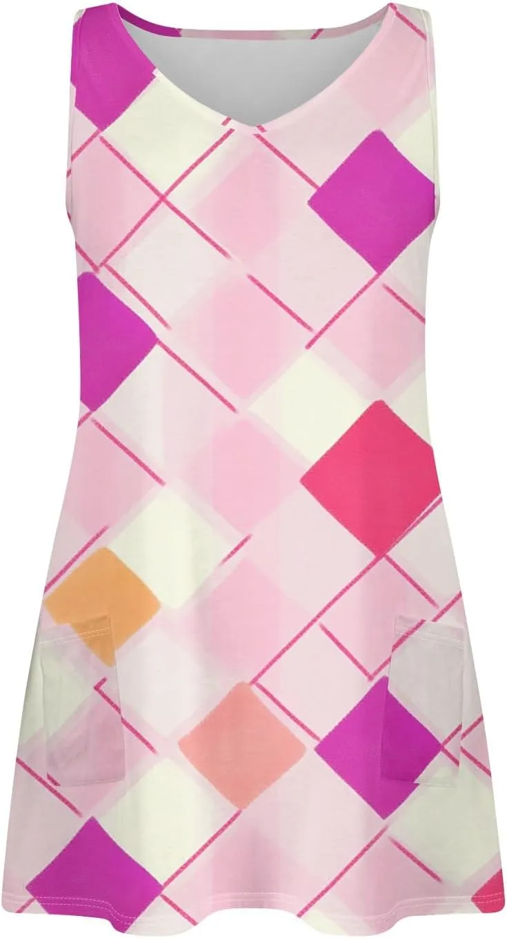 Summer Dresses for Women Casual Sleeveless Boho Beach Dress Floral Print Round Neck Tank Dress with Pockets