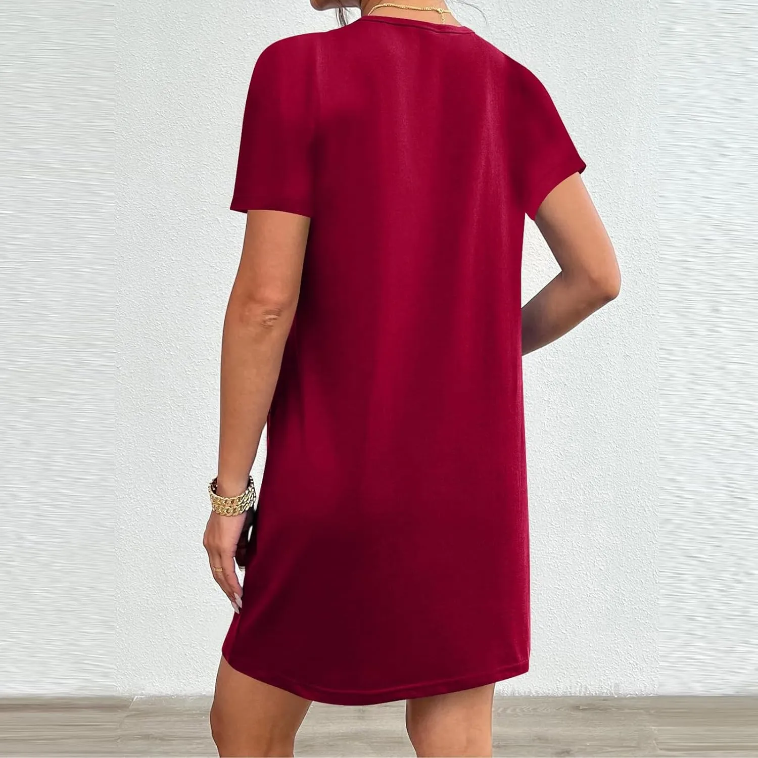 Summer Dresses for Women Short Sleeve Tunic Dress Casual Fashion Tops Dress Loose Fit Solid Color Dresses with Pocket