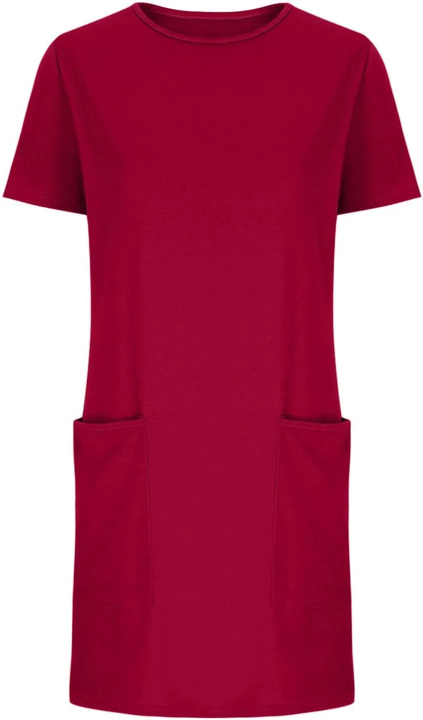 Summer Dresses for Women Short Sleeve Tunic Dress Casual Fashion Tops Dress Loose Fit Solid Color Dresses with Pocket