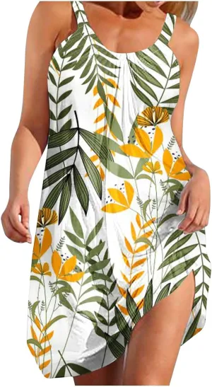 Summer Dresses for Women Vacation 2024 Casual Flowy Floral Beach Sun Dress Casual Plus Size Slip Dress 2024