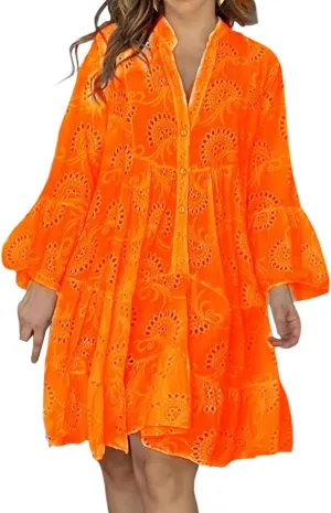 Sundresses for Women Sexy Fashion Hollow Dresses Collared Button Down Long Sleeve Dress Loose Fit Dresses 2025