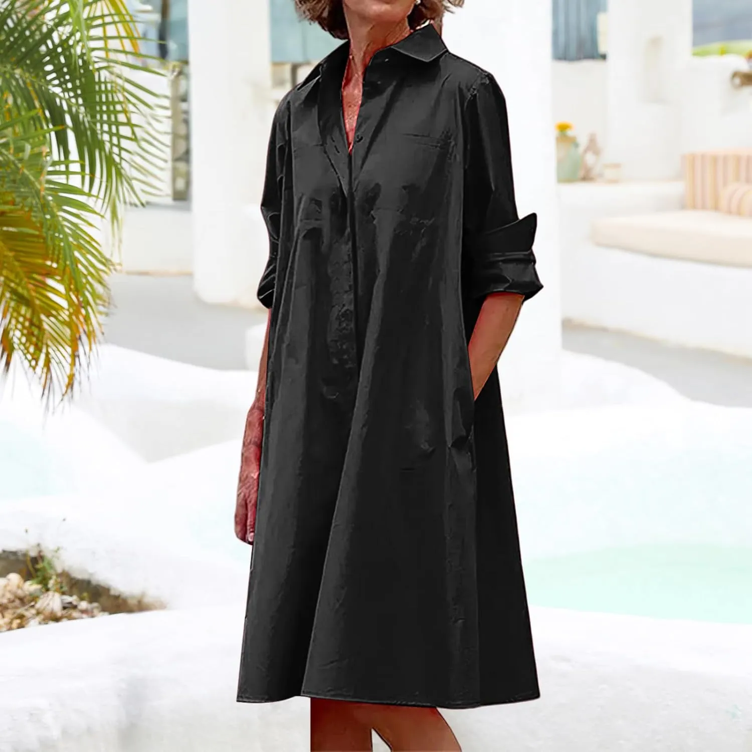 Sundresses for Women Summer Boho Dresses Loose Fit Collared V Neck Midi Dress Beach Vacation Floral Dress 2025