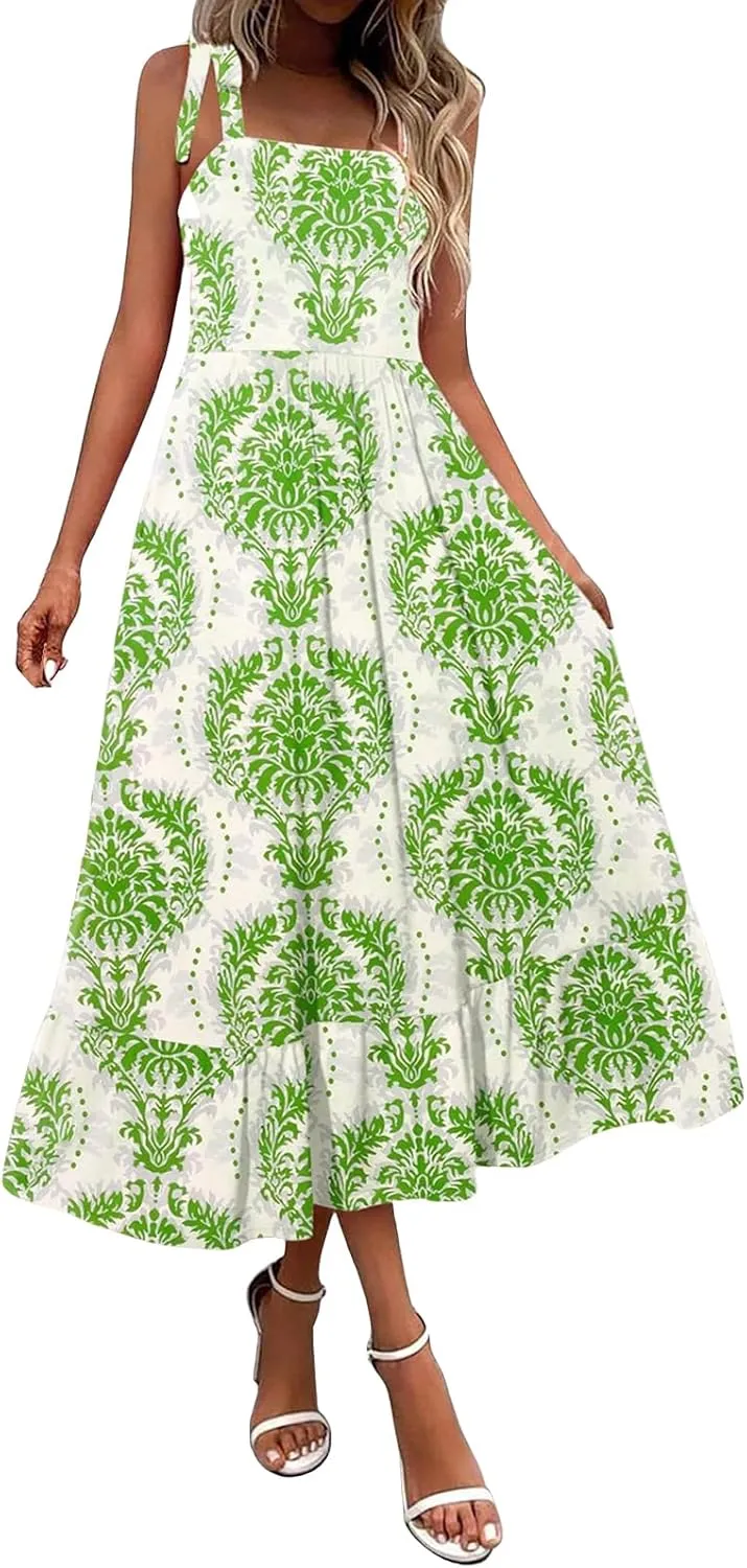 Sundresses for Women Summer Boho Dresses Spaghetti Strap A Line High Waist Maxi Long Dress Fashion Floral Dress 2025
