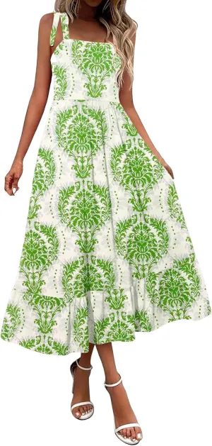 Sundresses for Women Summer Boho Dresses Spaghetti Strap A Line High Waist Maxi Long Dress Fashion Floral Dress 2025