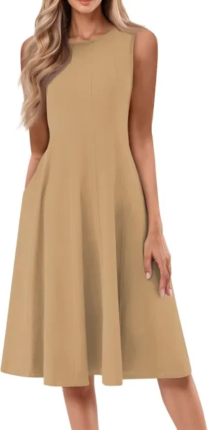 Sundresses for Women Tank Dress Summer Boho Dress Smocked Floral Dresses Casual Sleeveless Ruffle Dresses with Pockets