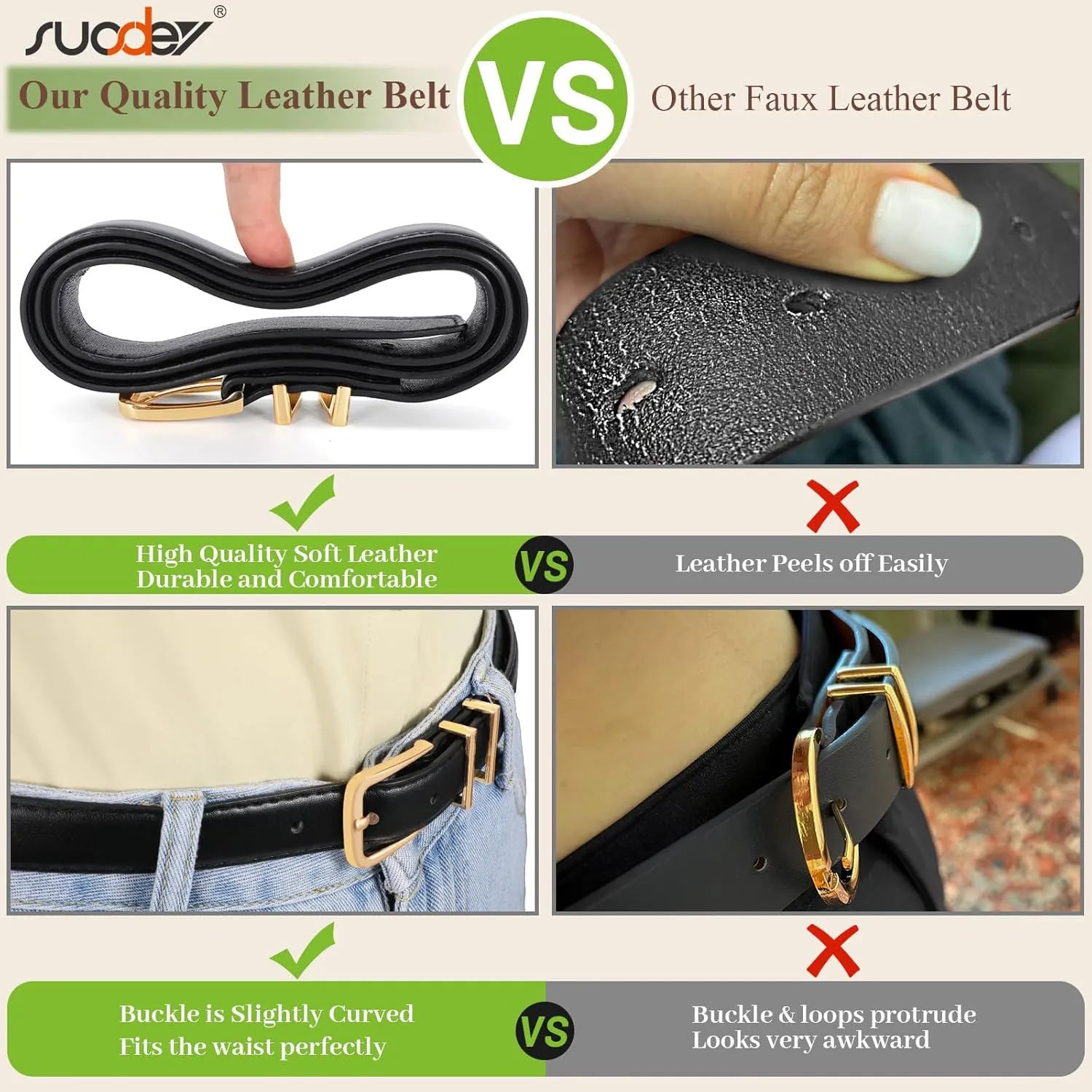 SUOSDEY Womens Skinny Leather Belt Solid Color Waist Belt with Pin Buckle for Jeans Dress Pants
