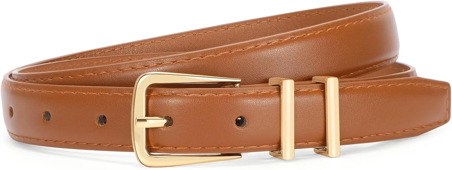 SUOSDEY Womens Skinny Leather Belt Solid Color Waist Belt with Pin Buckle for Jeans Dress Pants