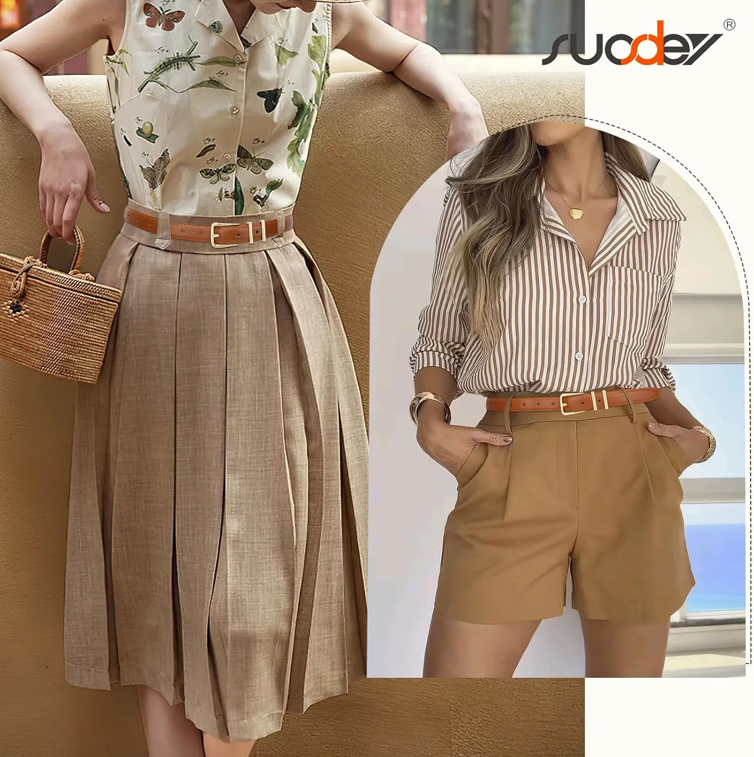 SUOSDEY Womens Skinny Leather Belt Solid Color Waist Belt with Pin Buckle for Jeans Dress Pants