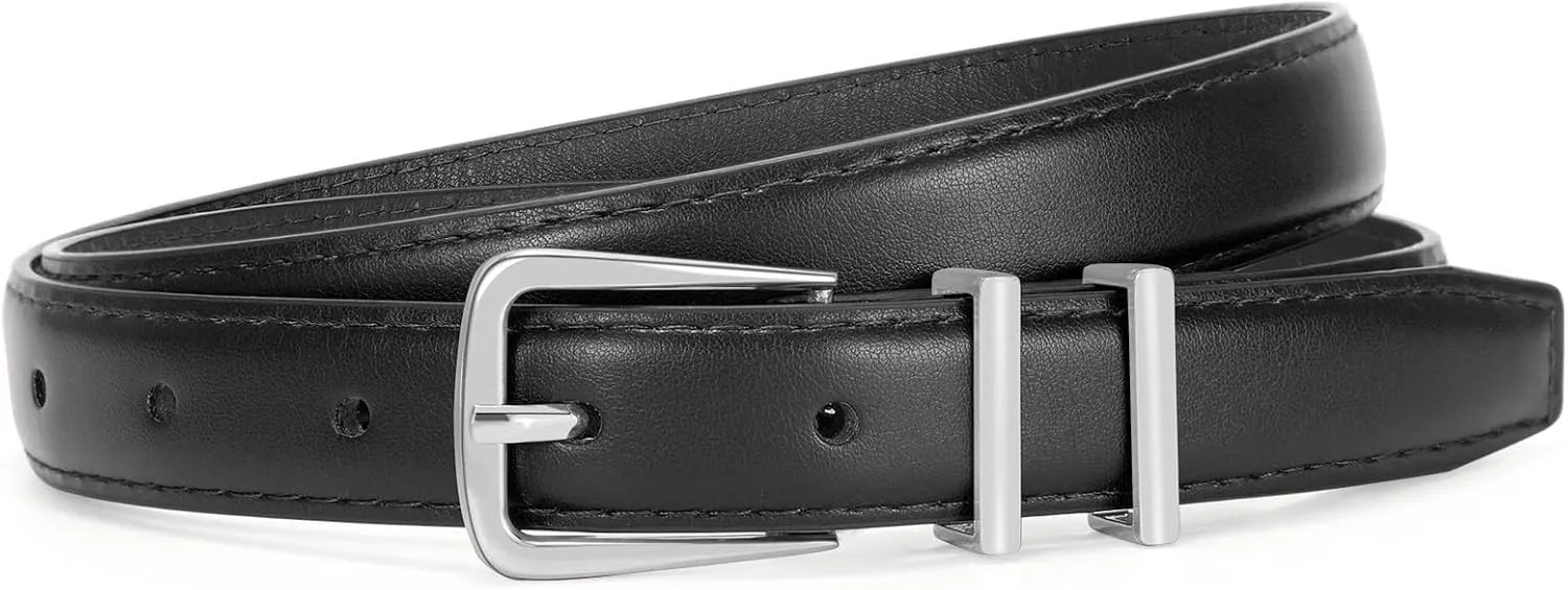 SUOSDEY Womens Skinny Leather Belt Solid Color Waist Belt with Pin Buckle for Jeans Dress Pants