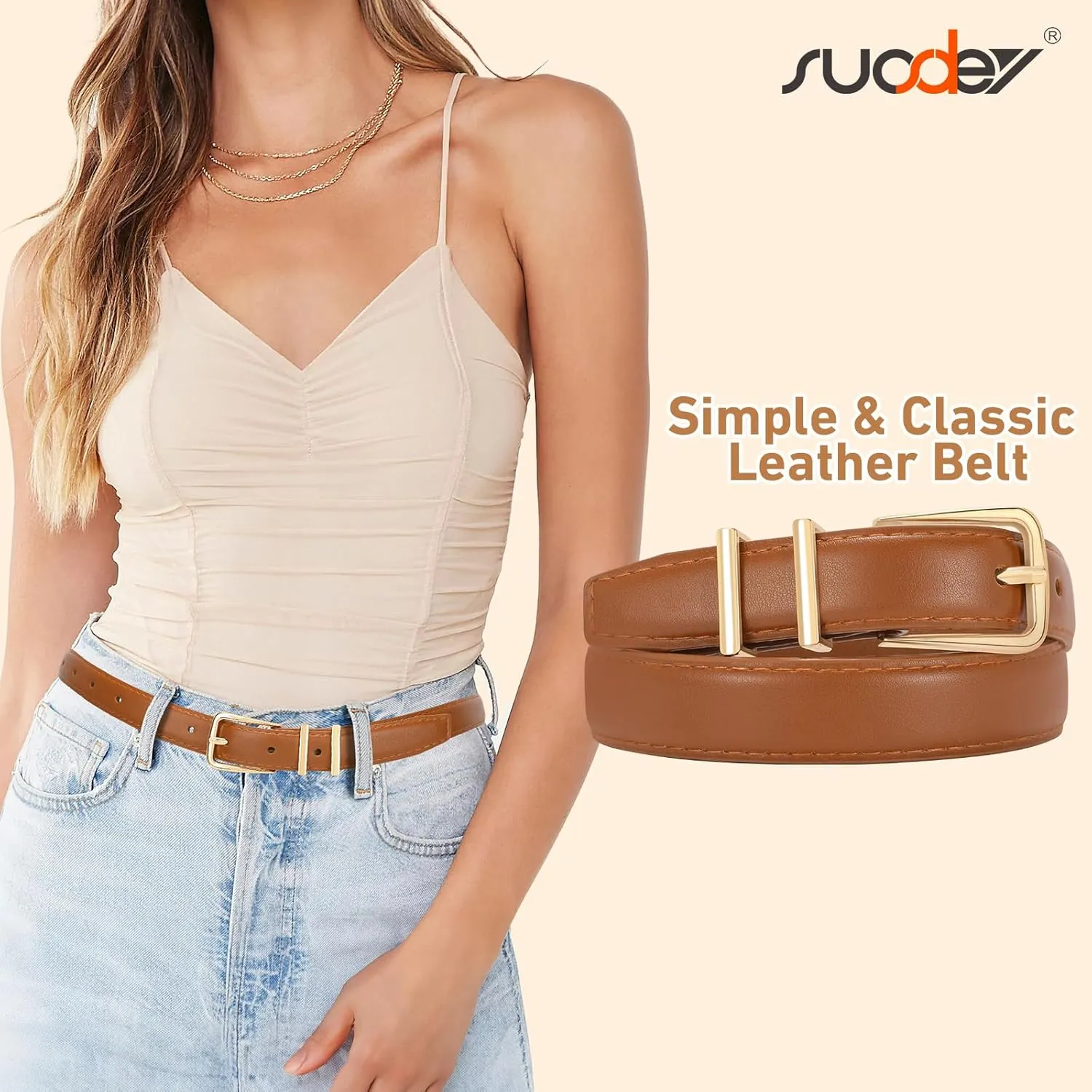 SUOSDEY Womens Skinny Leather Belt Solid Color Waist Belt with Pin Buckle for Jeans Dress Pants