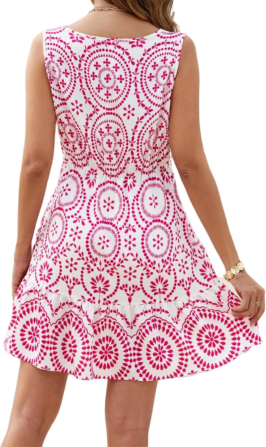 Swimsuit Coverup for Women Cutout Floral Lace Boho Mini Dress Sleeveless V Neck Tank Dress A Line Ruffle Dresses