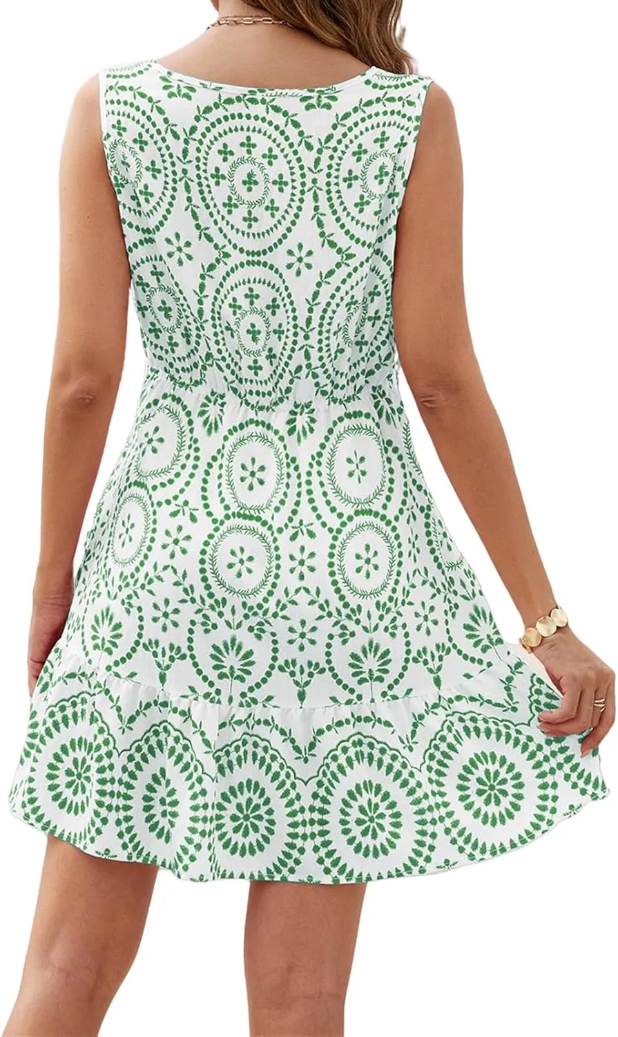 Swimsuit Coverup for Women Cutout Floral Lace Boho Mini Dress Sleeveless V Neck Tank Dress A Line Ruffle Dresses