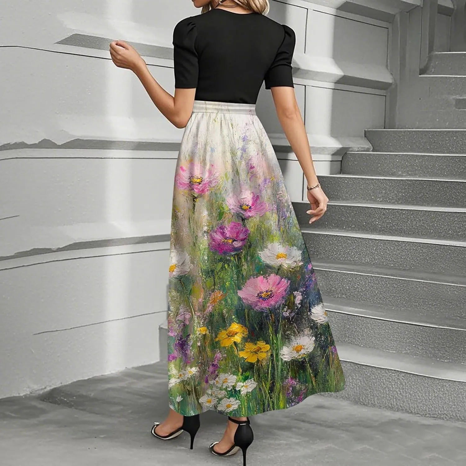Tea Party Dresses for Women 2025 Plus Size Elegant Floral Wrap Maxi Dress Ruffle Hem Outfit