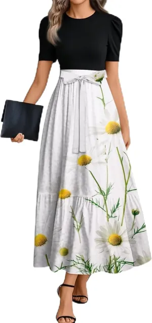 Tea Party Dresses for Women 2025 Plus Size Elegant Floral Wrap Maxi Dress Ruffle Hem Outfit